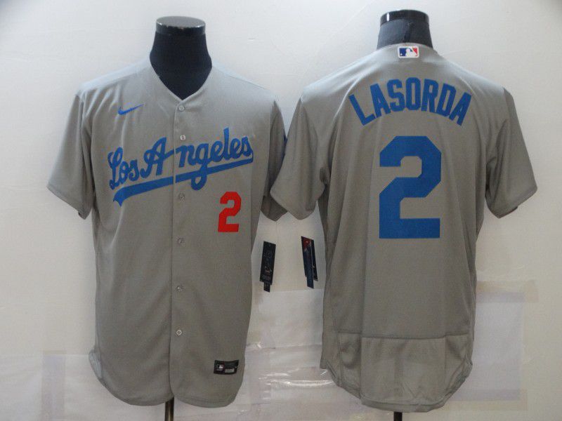 Men Los Angeles Dodgers #2 Lasorda Grey Elite Nike MLB Jerseys->los angeles dodgers->MLB Jersey
